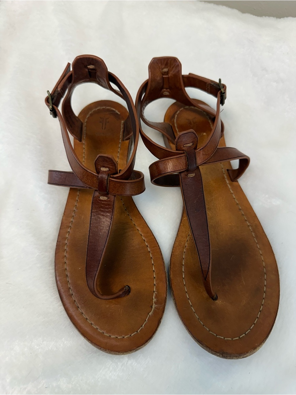 Frye Women's Brown Leather T-Strap Ankle Sandals strappy size 8 M